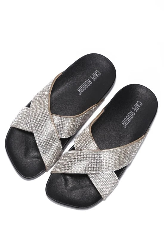 Black Rhinestone X-Strap Sandals